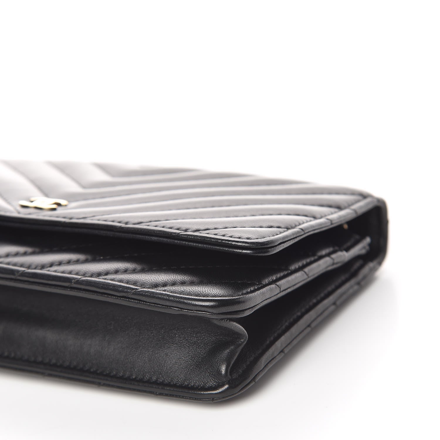 Chanel Lambskin Chevron Quilted Wallet On Chain WOC Black 7 of 13
