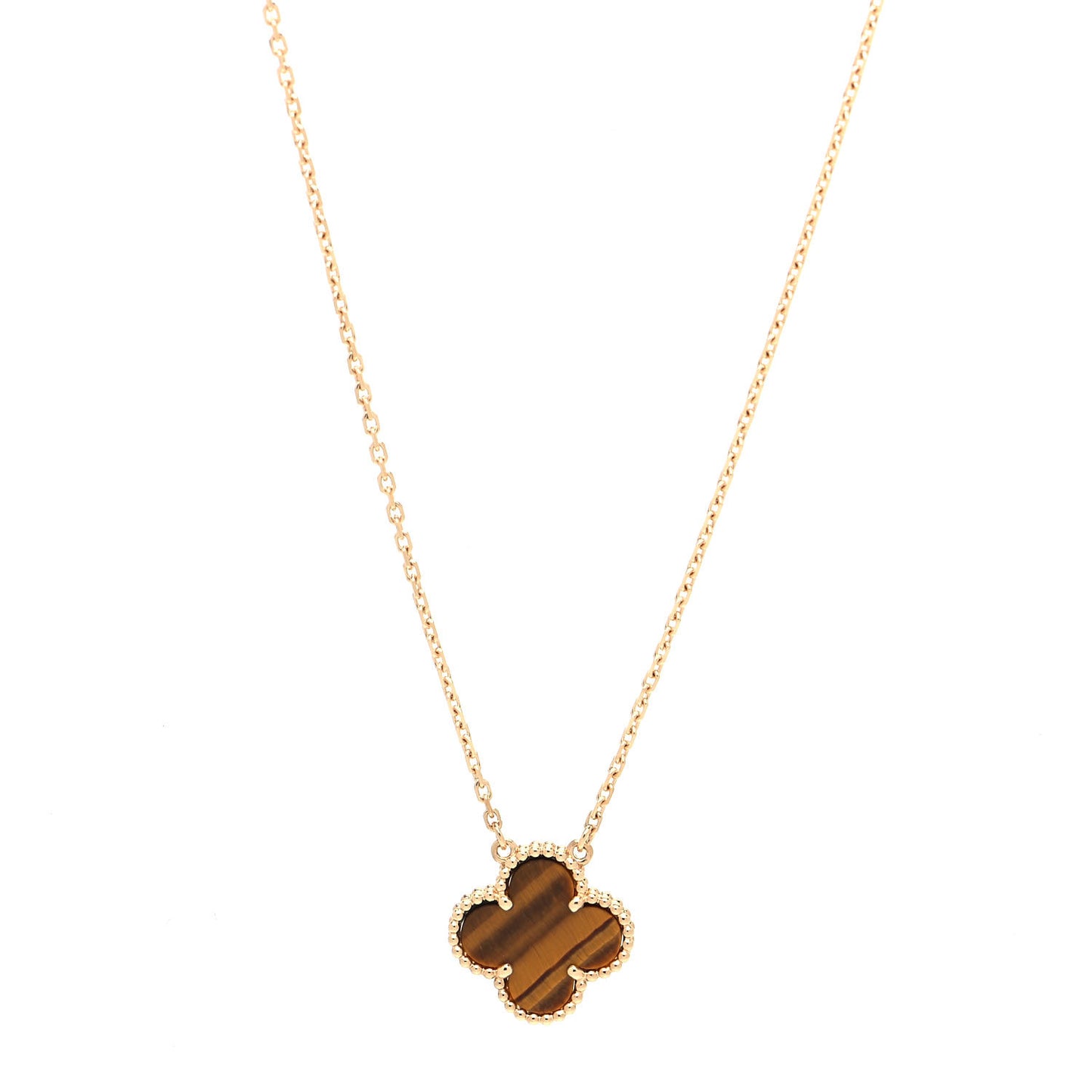 18K Yellow Gold Tiger Eye Vintage Alhambra Pendant Necklace