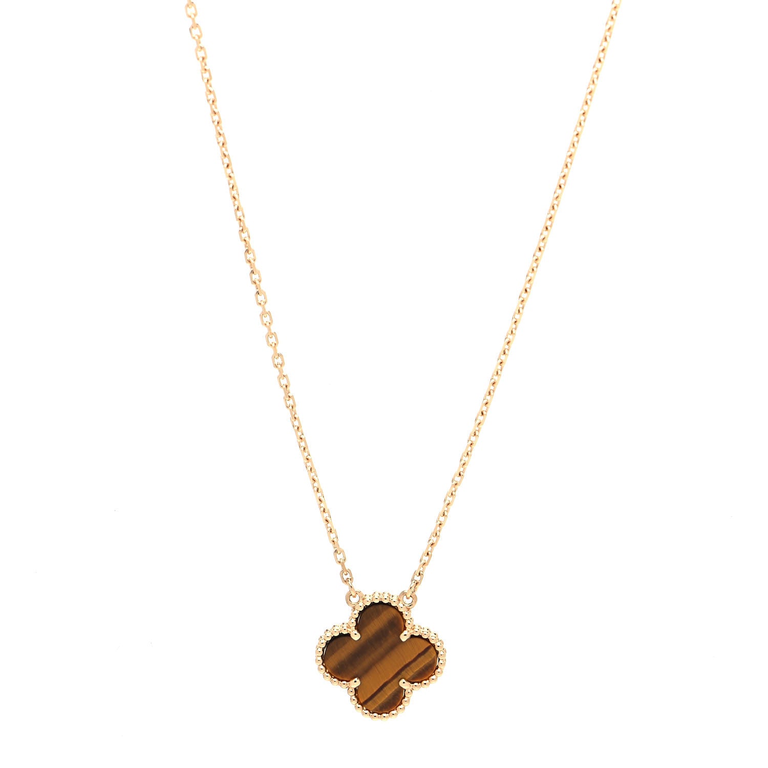 Van Cleef & Arpels 18K Yellow Gold Tiger Eye Vintage Alhambra Pendant Necklace 1 of 7