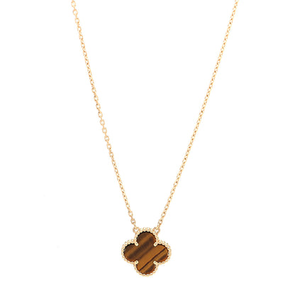 Van Cleef & Arpels 18K Yellow Gold Tiger Eye Vintage Alhambra Pendant Necklace 1 of 7