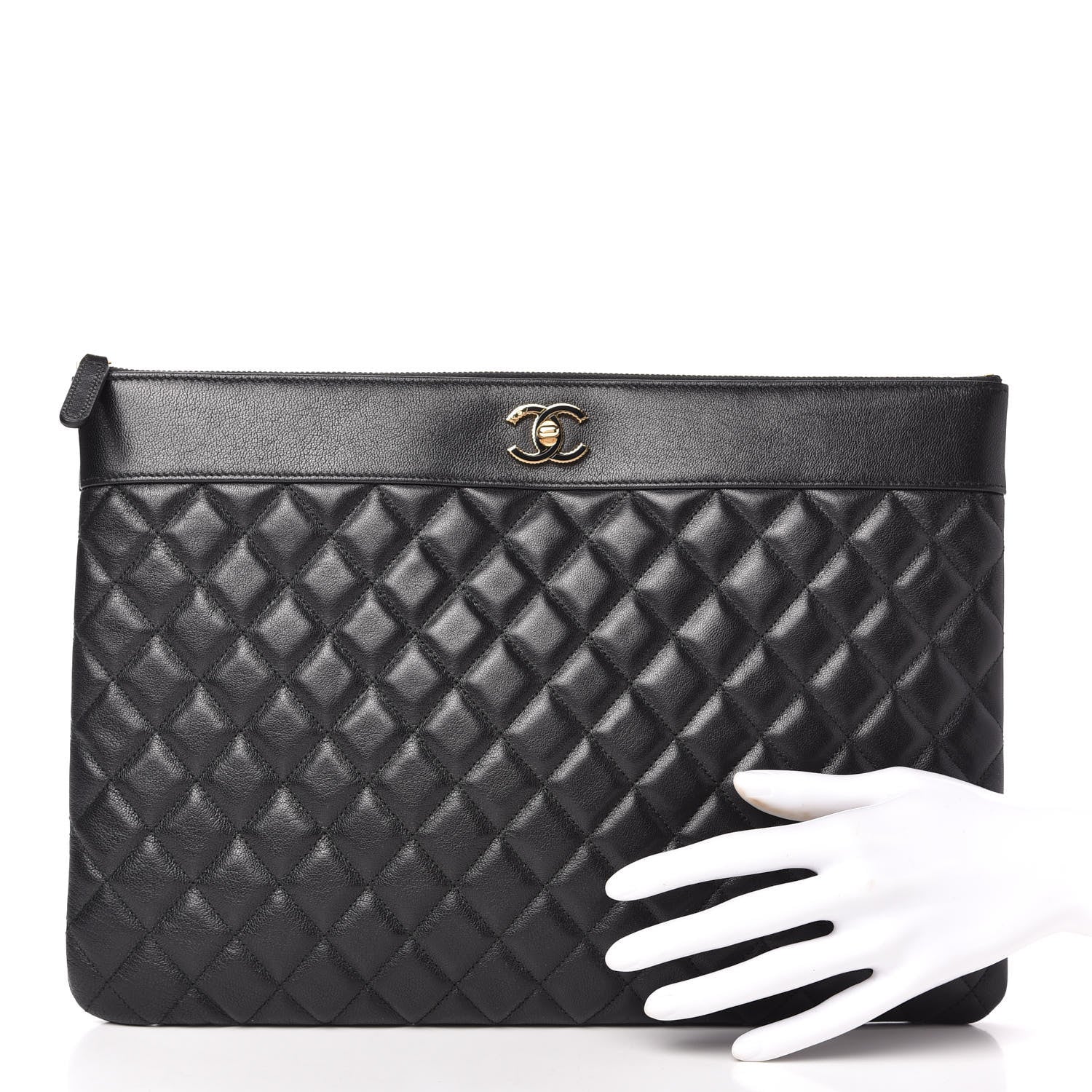 Chanel Sheepskin Quilted Large Vintage Mademoiselle Cosmetic Case Black 2 of 10