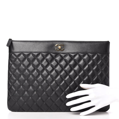 Chanel Sheepskin Quilted Large Vintage Mademoiselle Cosmetic Case Black 2 of 10
