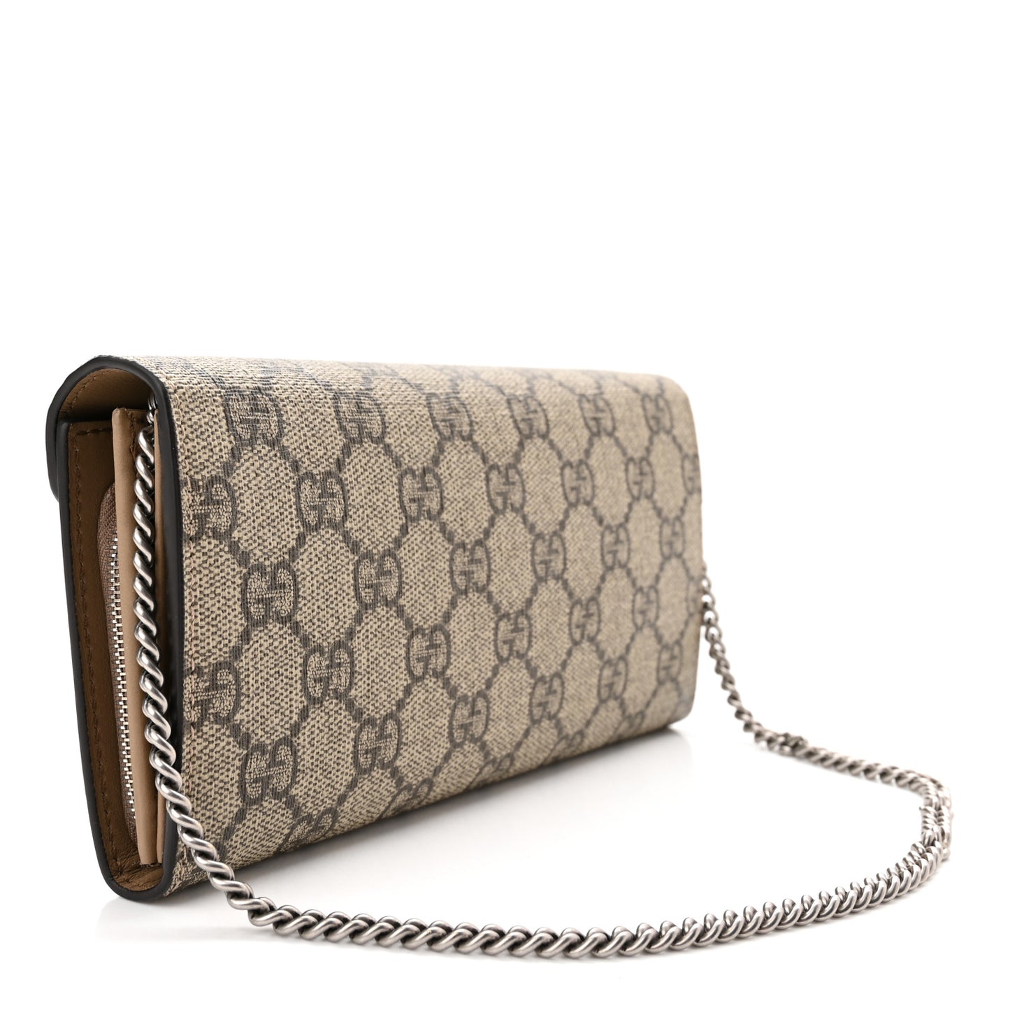 GG Supreme Monogram Dionysus Chain Clutch Wallet Beige Taupe