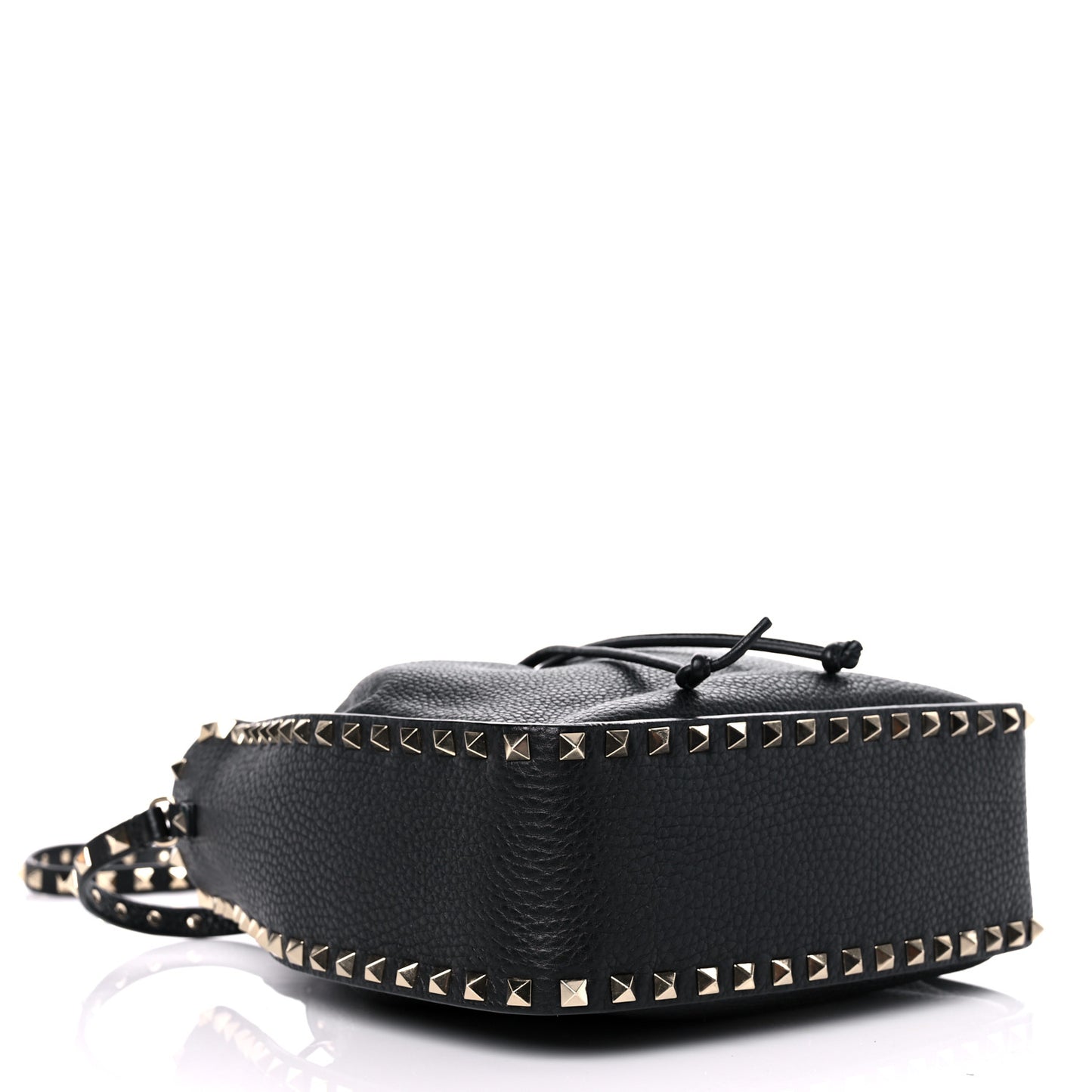 Grained Calfskin Rockstud Bucket Bag Black