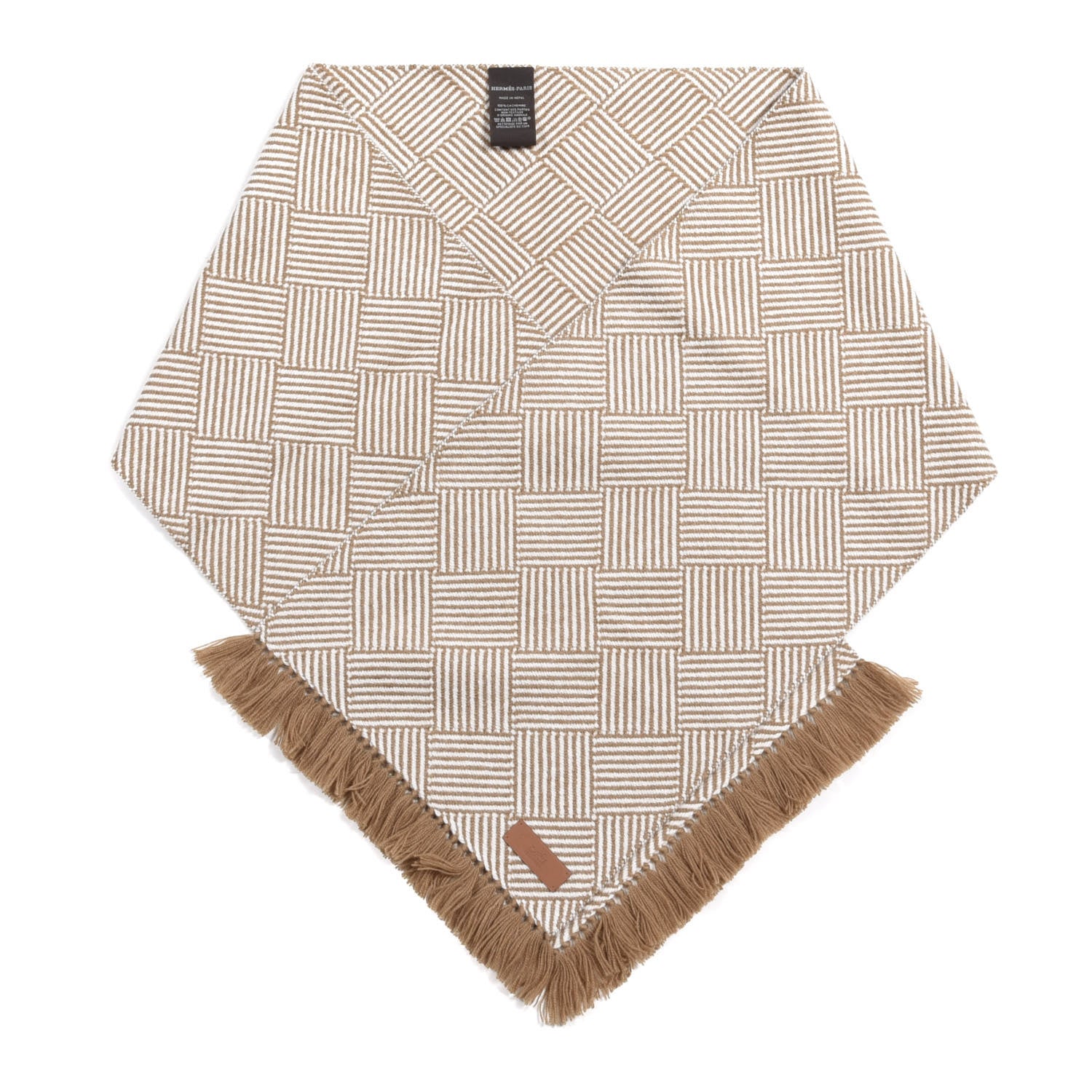 Hermes Cashmere Tile Weave Muffler Camel Ecru 1 of 3