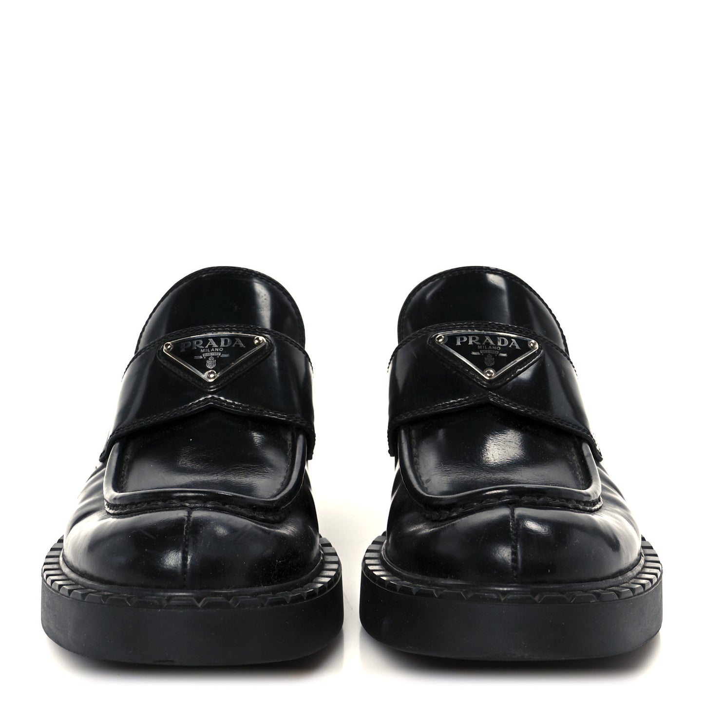 Spazzolato Metal Triangle Logo 50mm Loafers 38.5 Black