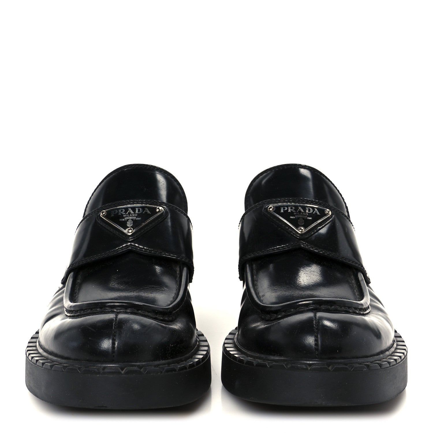 Prada Spazzolato Metal Triangle Logo 50mm Loafers 38.5 Black 3 of 10
