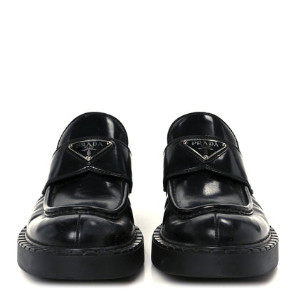 Prada Spazzolato Metal Triangle Logo 50mm Loafers 38.5 Black 3 of 10