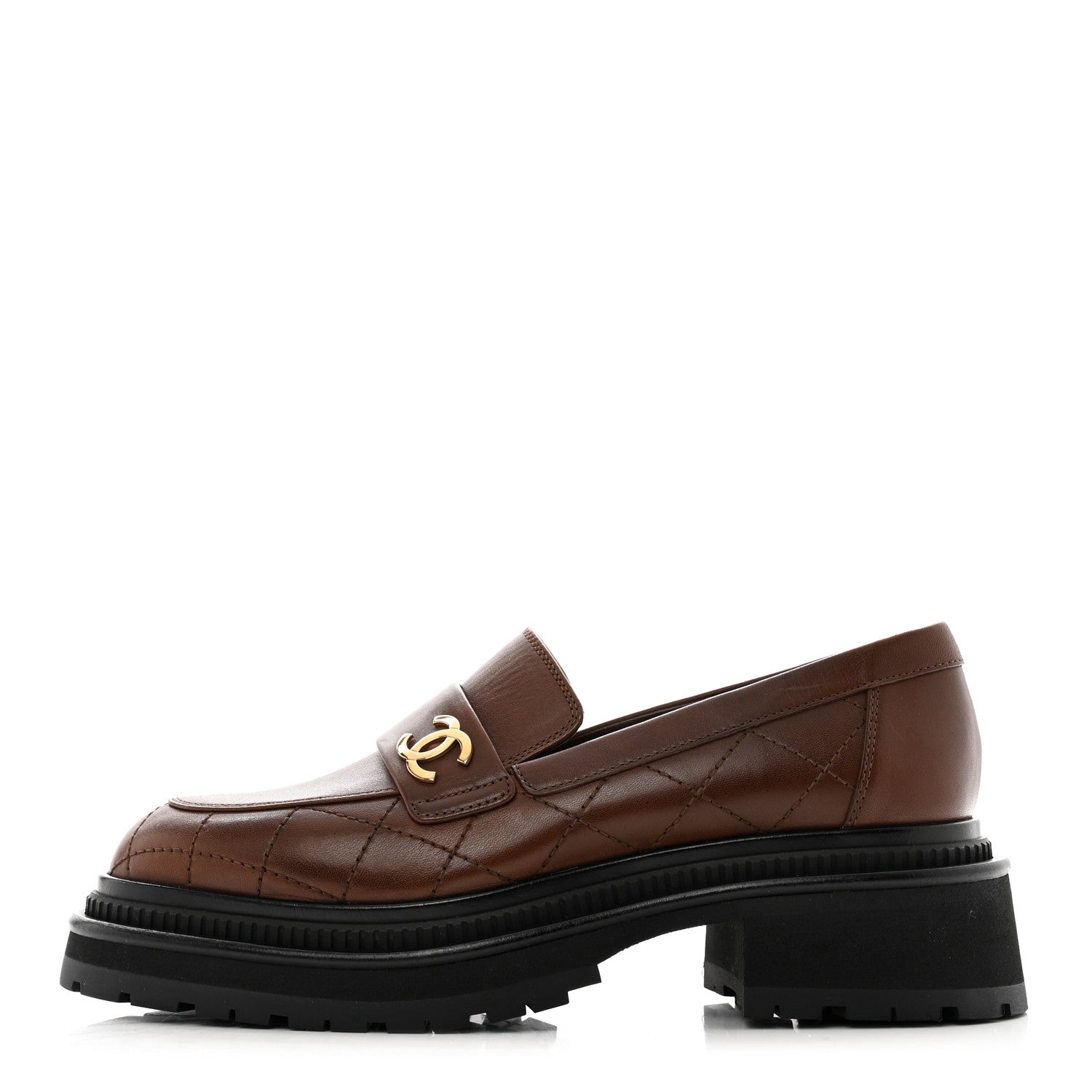 Chanel Calfskin Quilted CC Mocassin Loafers 37 Brown 1 of 8