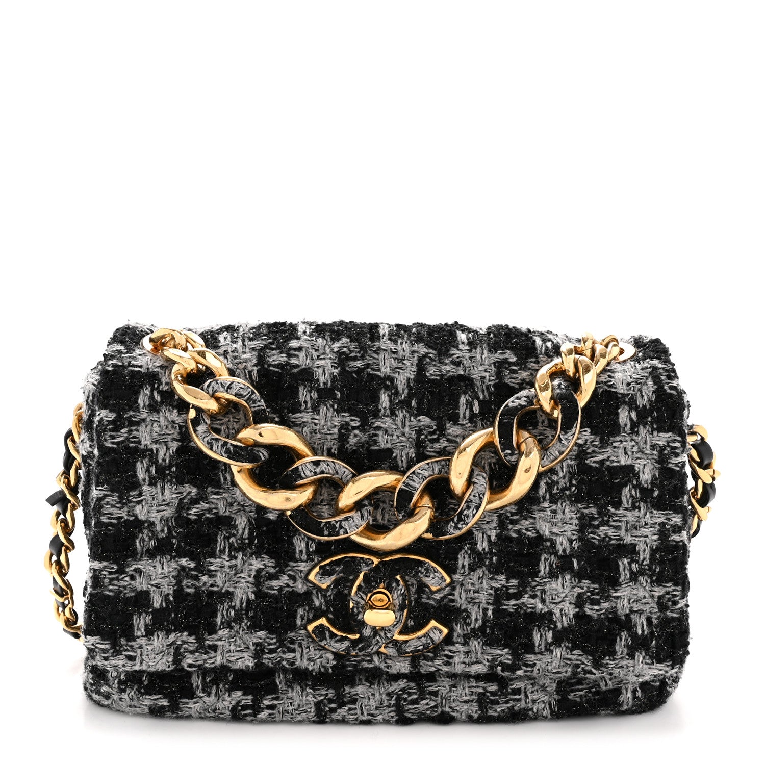 Chanel Wool Tweed Quilted Small Elegant Chain Flap Black Grey 1 of 11