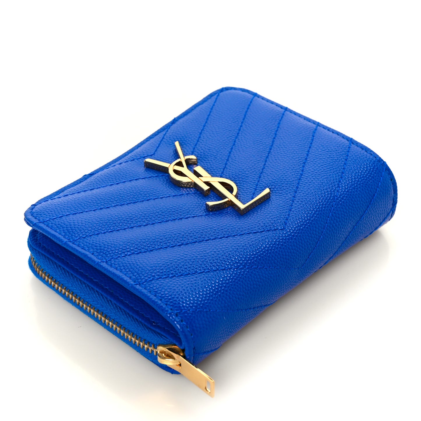 Grain De Poudre Matelasse Chevron Monogram Compact Zip Around Wallet Bleu Majorelle