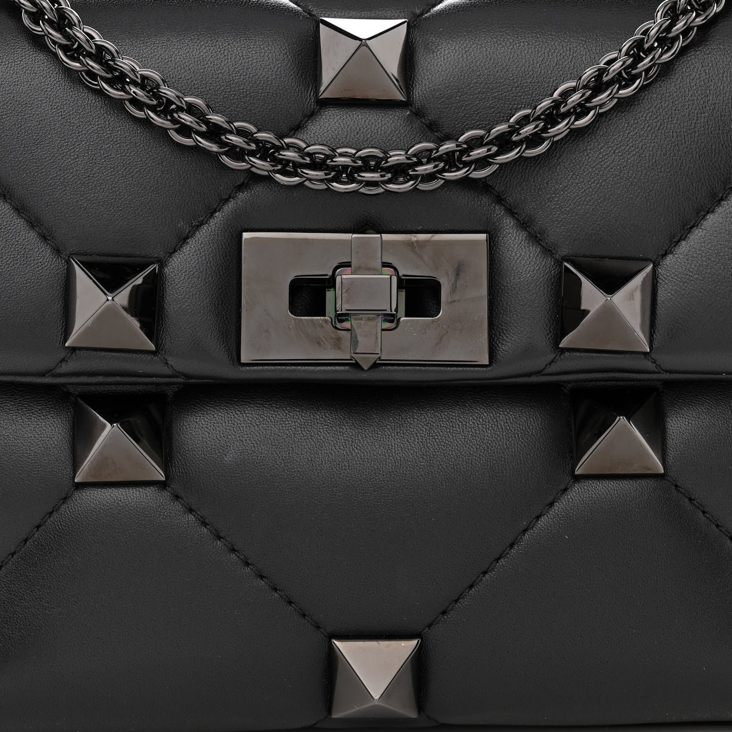 Nappa Monochrome Medium Roman Stud Shoulder Bag Black