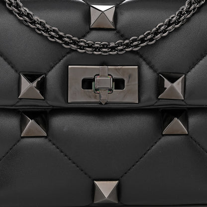 Valentino Garavani Nappa Monochrome Medium Roman Stud Shoulder Bag Black 8 of 11