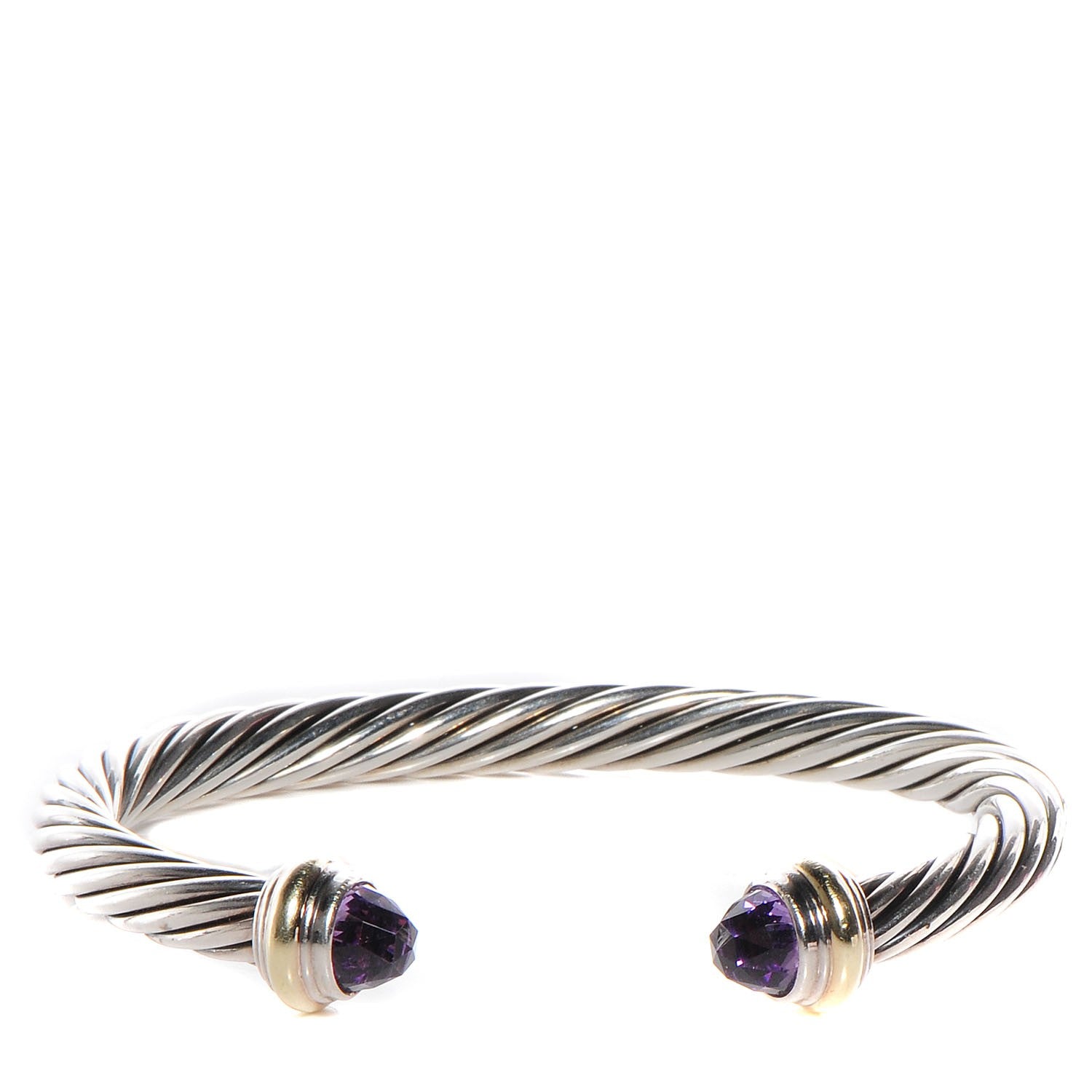 David Yurman Sterling Silver 14K Yellow Gold Amethyst 7mm Cable Classics Bracelet 1 of 6