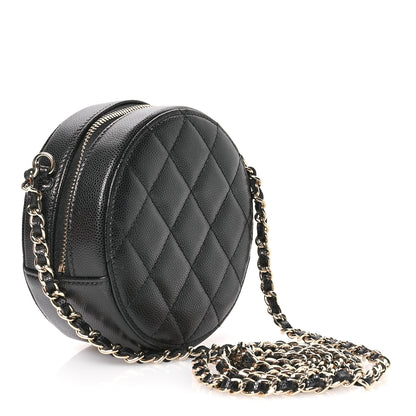 Chanel Caviar Quilted Crystal CC Round Clutch With Chain Black 3 of 11