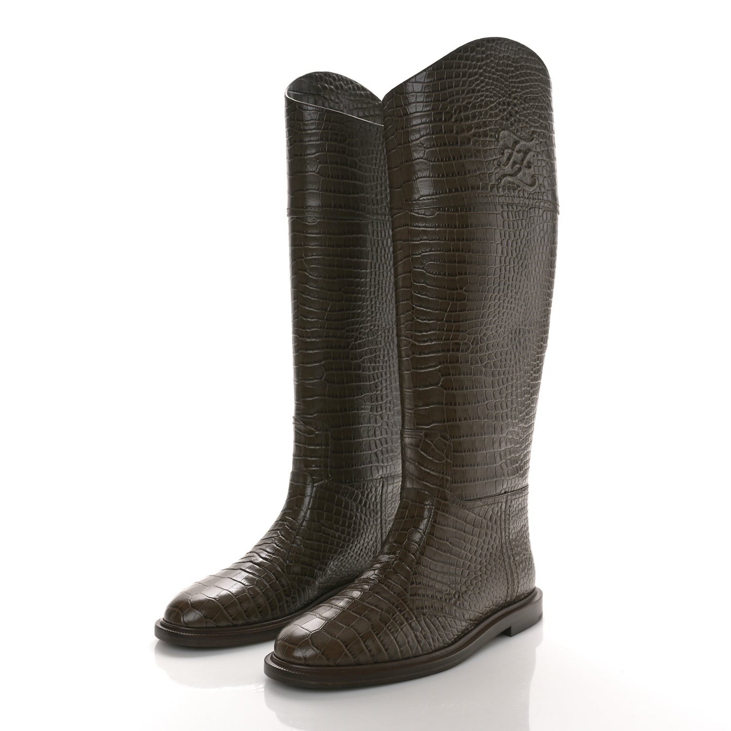 Calfskin Crocodile Embossed Karligraphy Logo Riding Boots 38 Maya