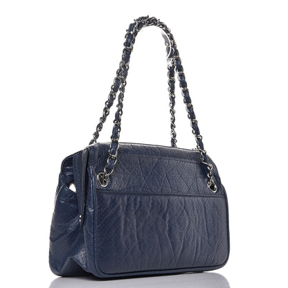 Chanel Calfskin Perforated 50's Satchel Marine Fonce 3 of 10