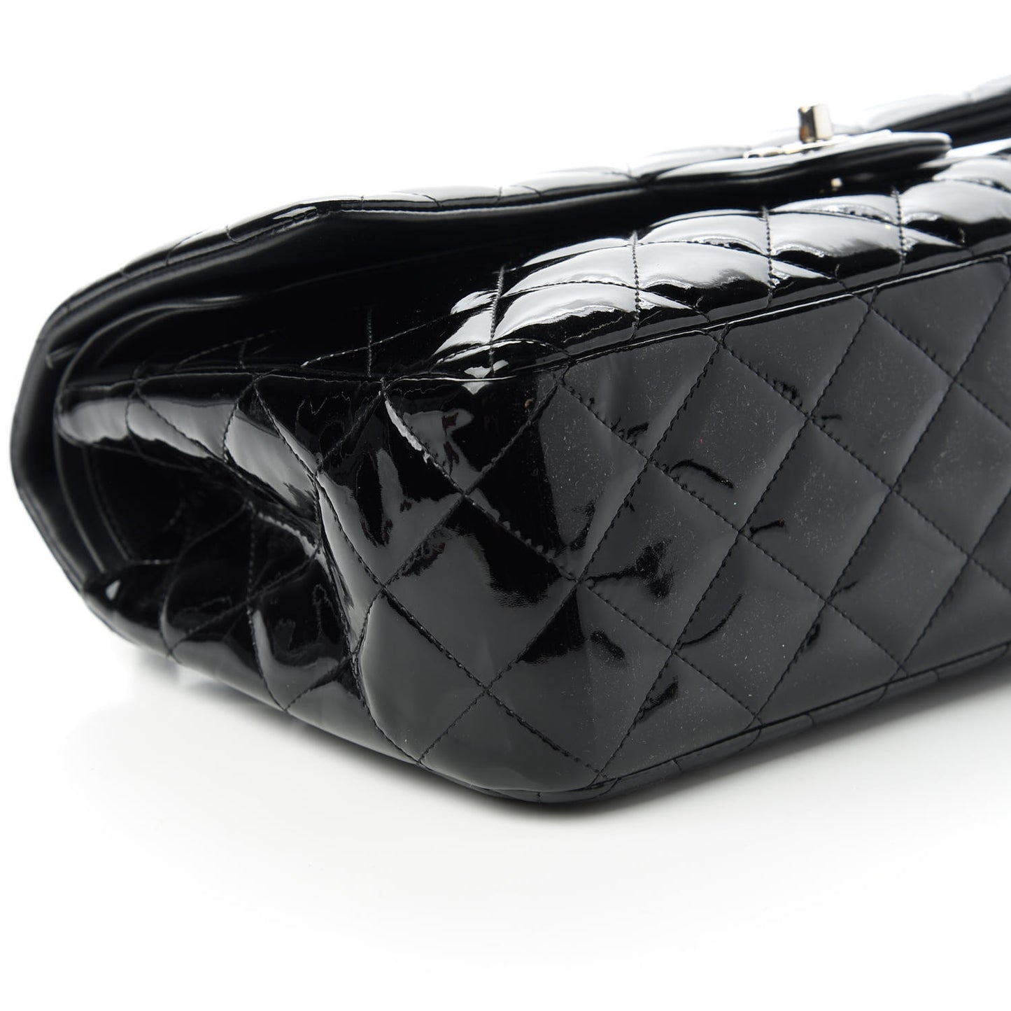 Patent Quilted Jumbo Double Flap Black