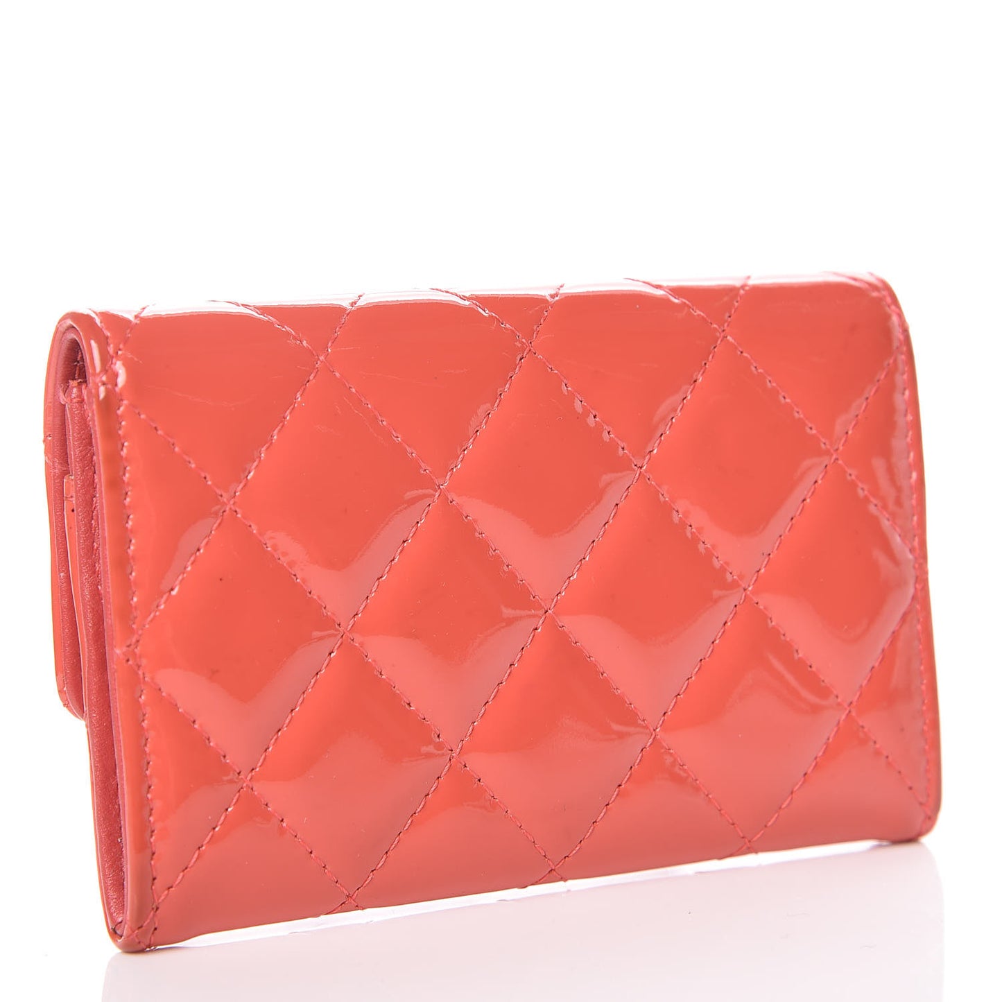 Patent Quilted Flap Card Holder Dark Pink