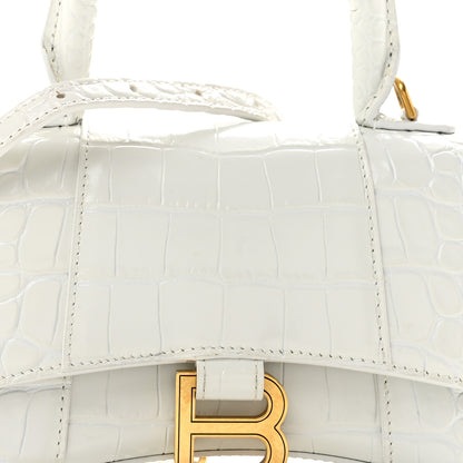 Balenciaga Shiny Calfskin Crocodile Embossed Hourglass Top Handle Bag XS White 8 of 13