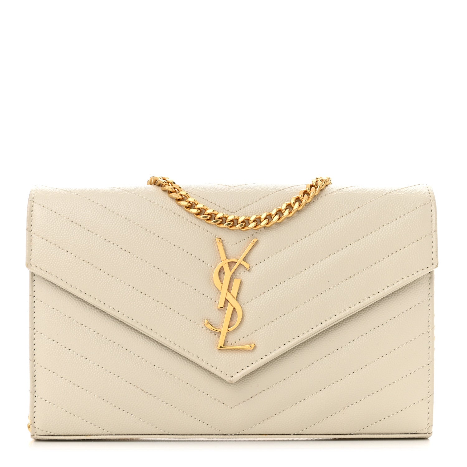 Saint Laurent Grain De Poudre Matelasse Chevron Monogram Chain Wallet Crema Soft 1 of 11