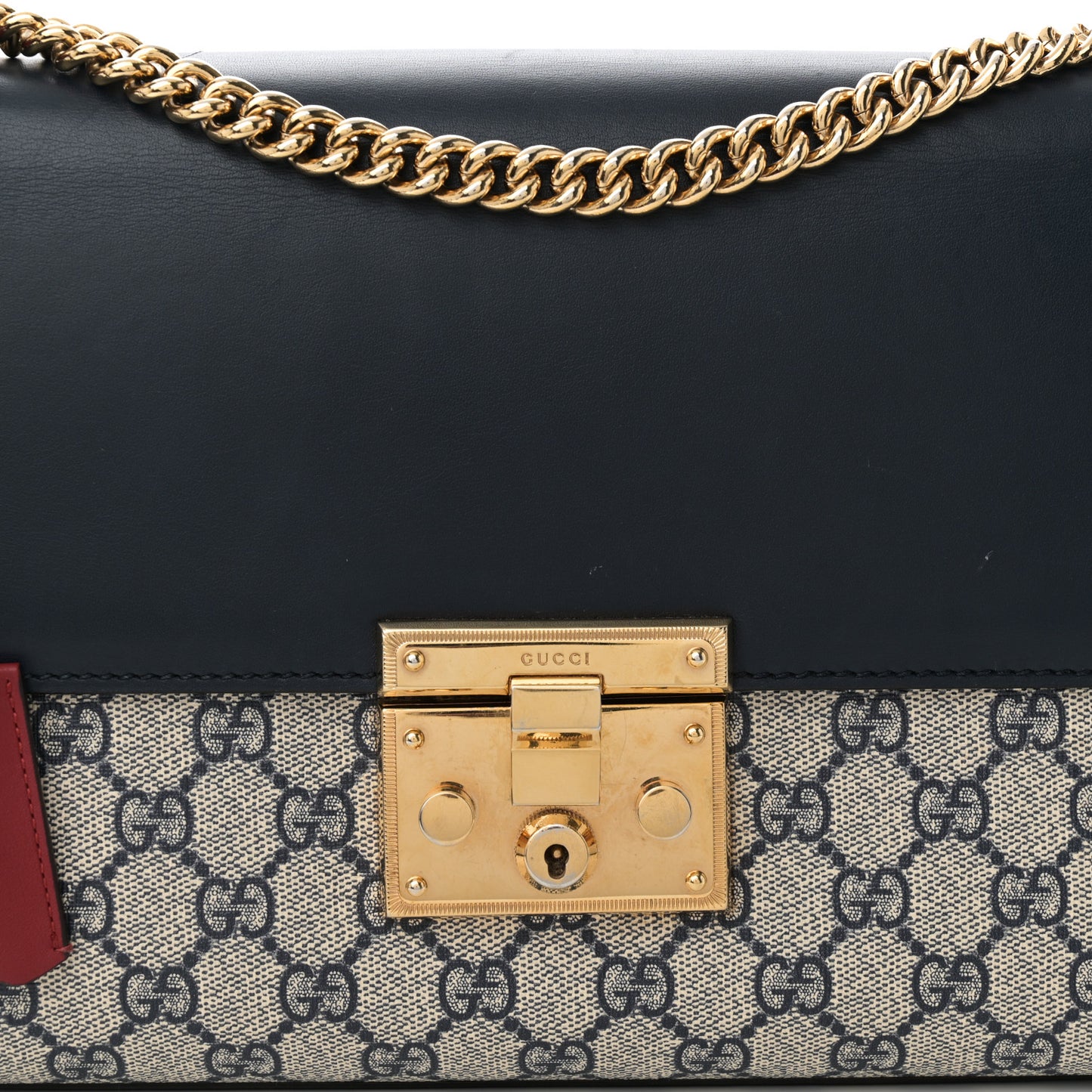 GG Supreme Monogram Calfskin Medium Padlock Shoulder Bag Beige Blue Mystic White Hibiscus Red
