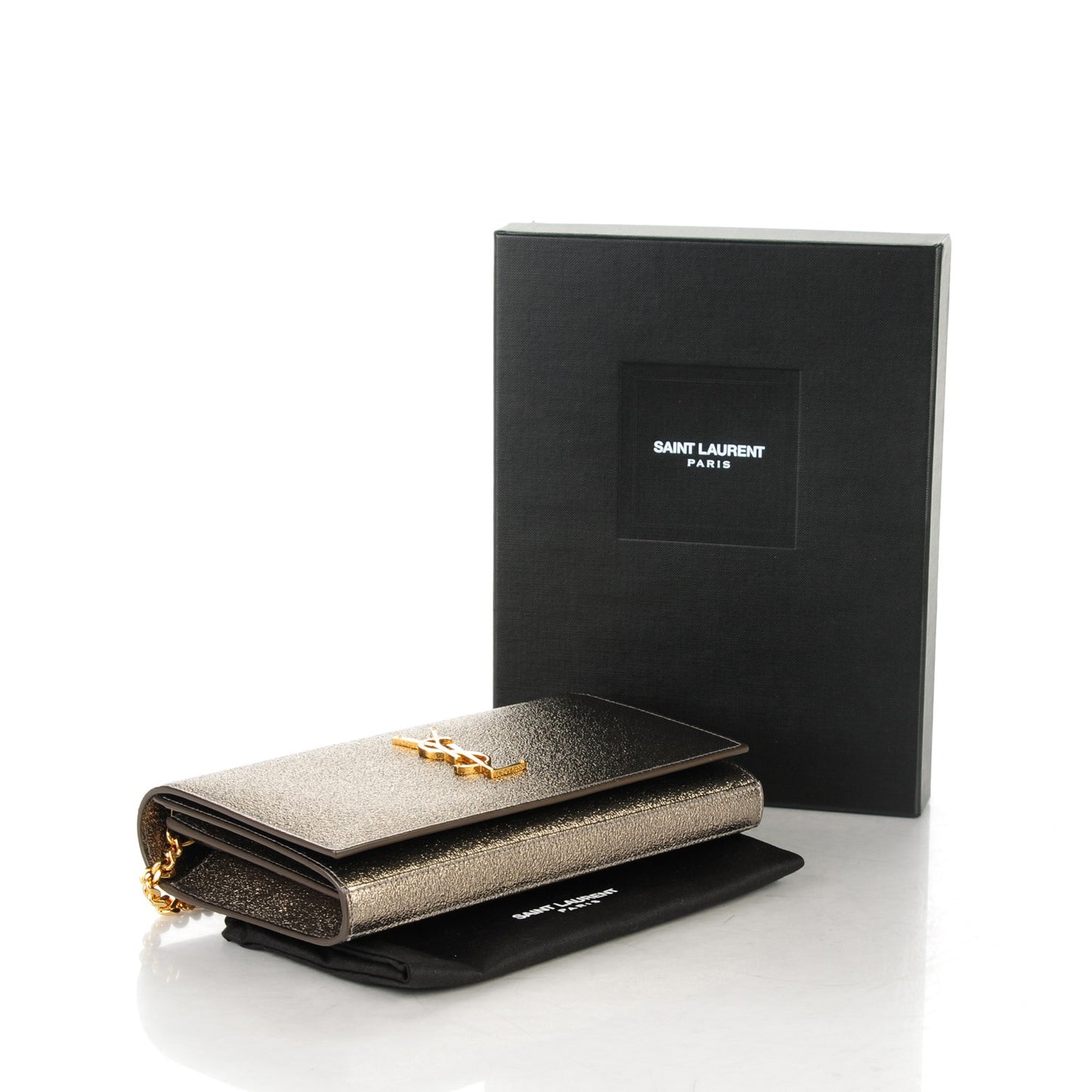 Grained Metallic Calfskin Monogram Chain Wallet Bronze