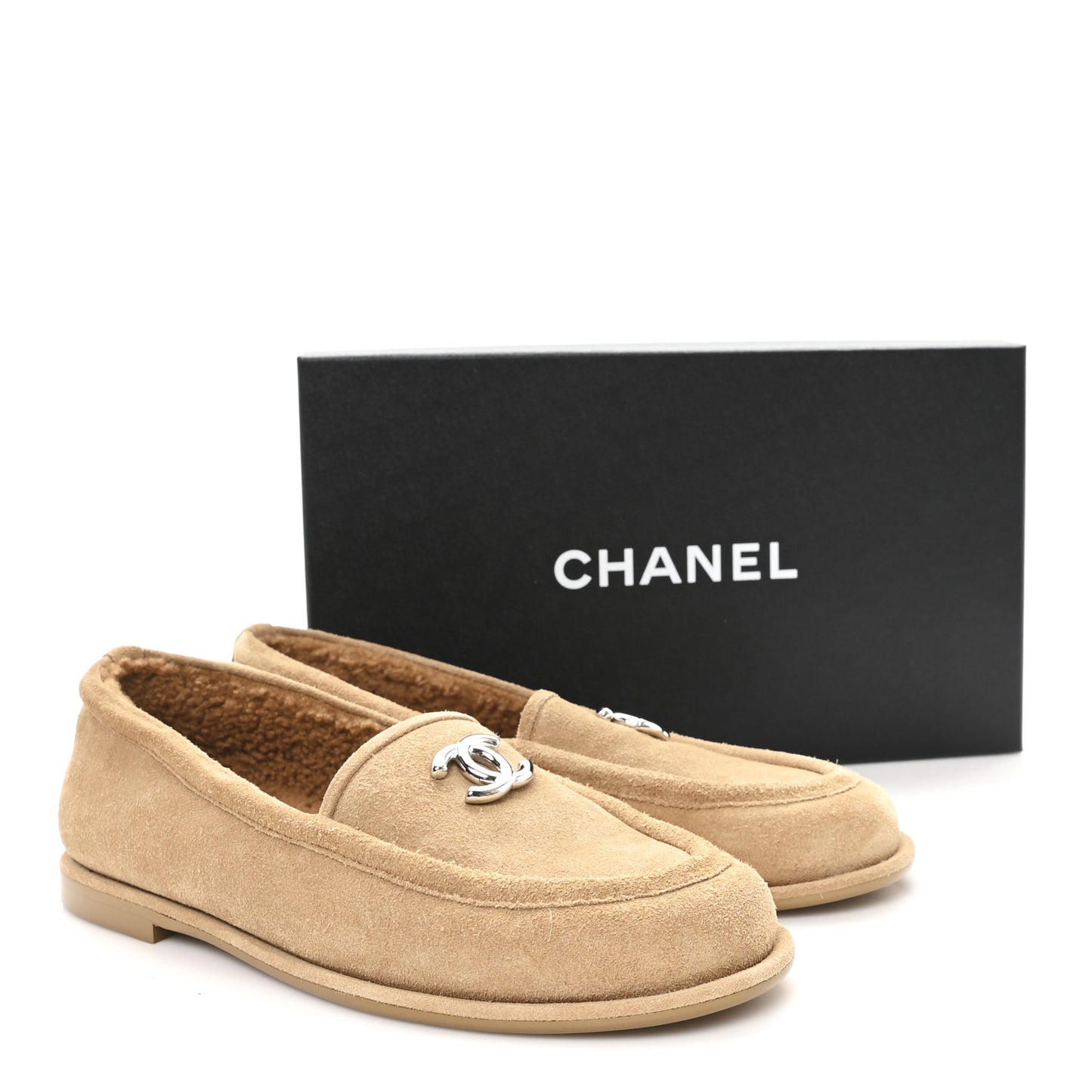 Suede Calfskin CC Loafers 39 Dark Beige