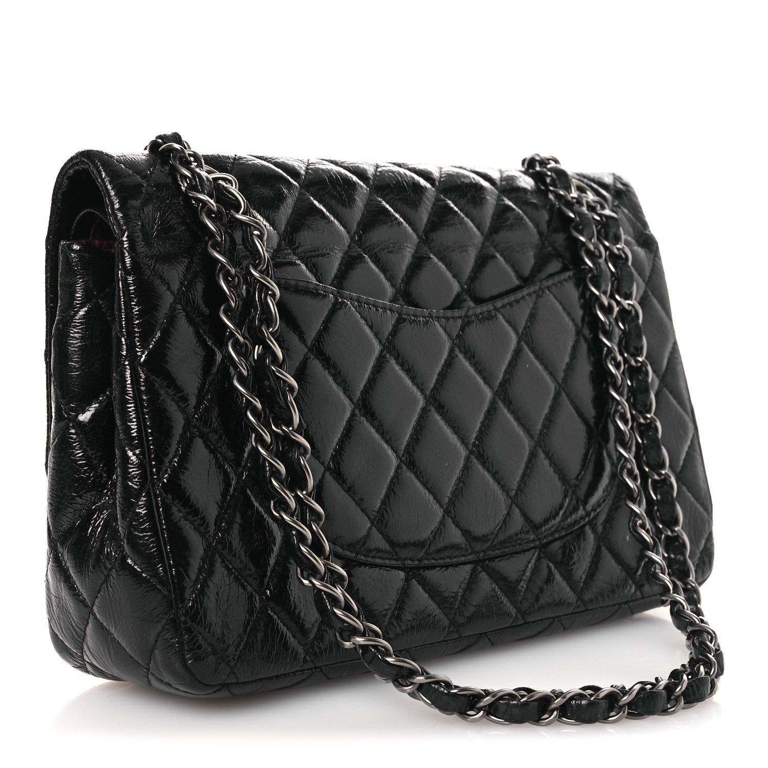 Chanel Distressed Patent Quilted Medium Double Flap Black 4 of 24