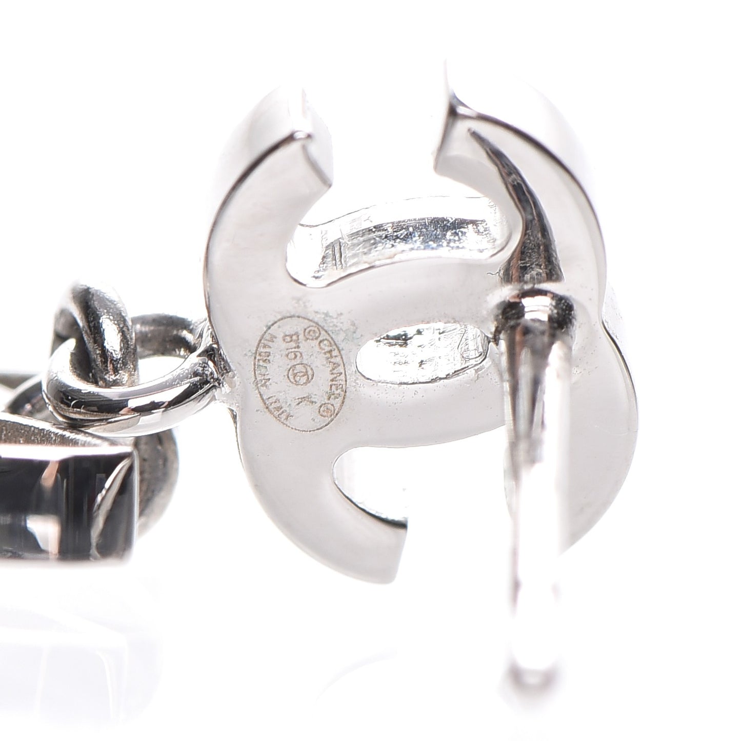 Crystal Emoji Choupette Cat CC Earrings Silver