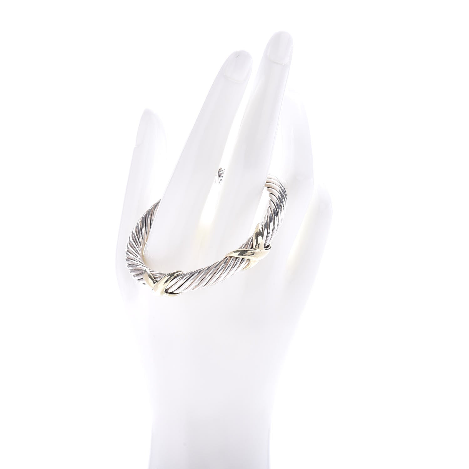 David Yurman Sterling Silver 14K Yellow Gold 7mm Double X Cable Bracelet 2 of 4