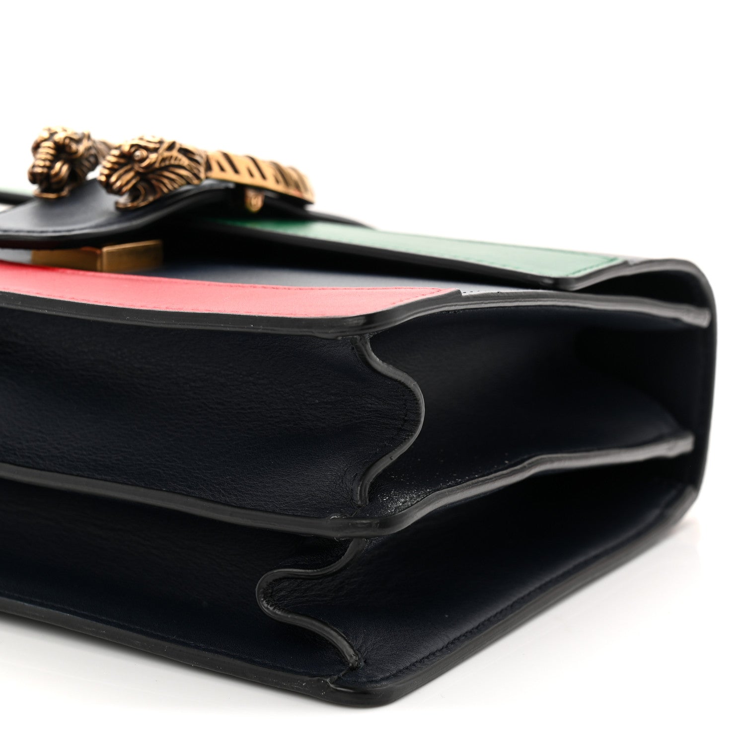 Gucci Moon Calfskin Web Medium Dionysus Bamboo Top Handle Bag Black Bright Evergreen Hibiscus Red 10 of 11