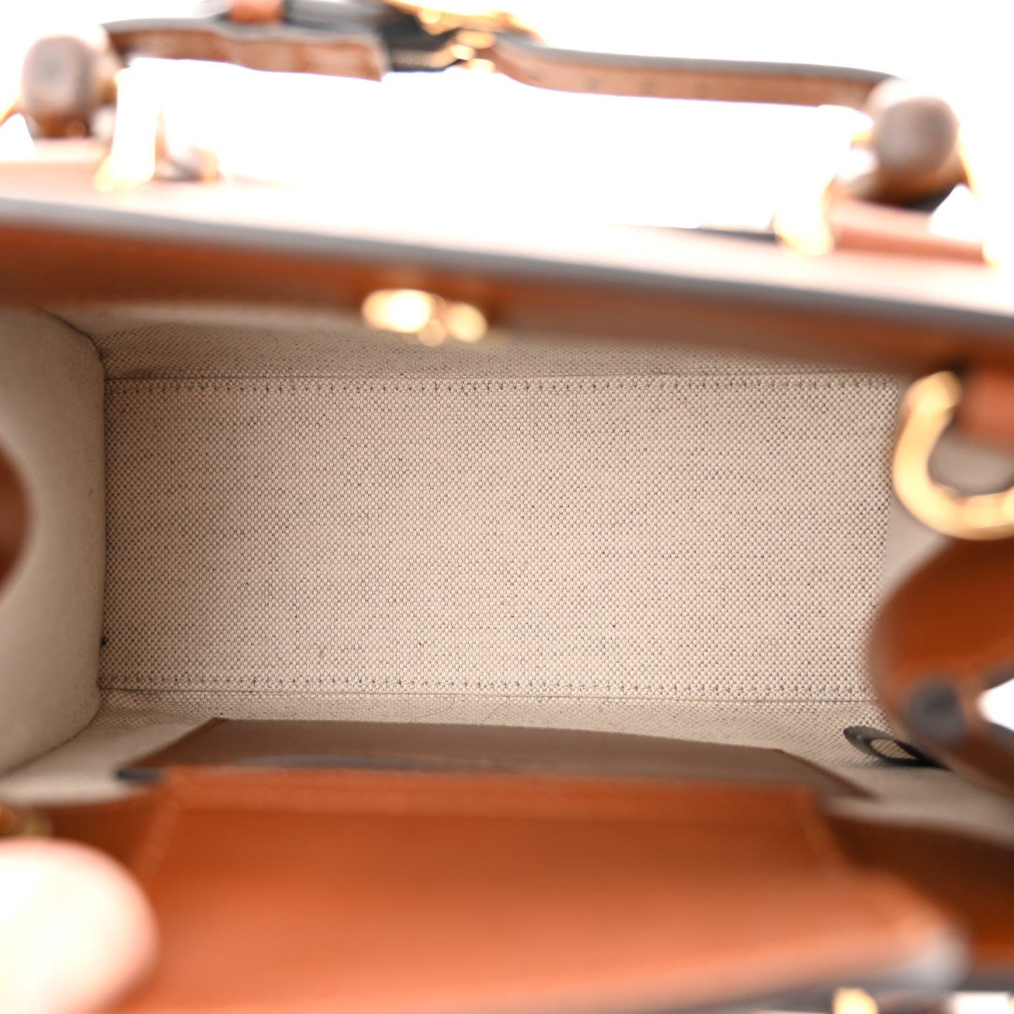 New Canvas Charisma Calfskin Crystal GG Monogram Mini Diana Tote Bag Camel Ebony
