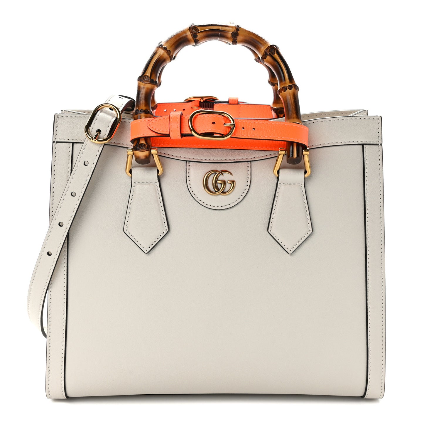 Wonka Grain Calfskin Small Diana Tote Bag Mystic White Orange Fluo
