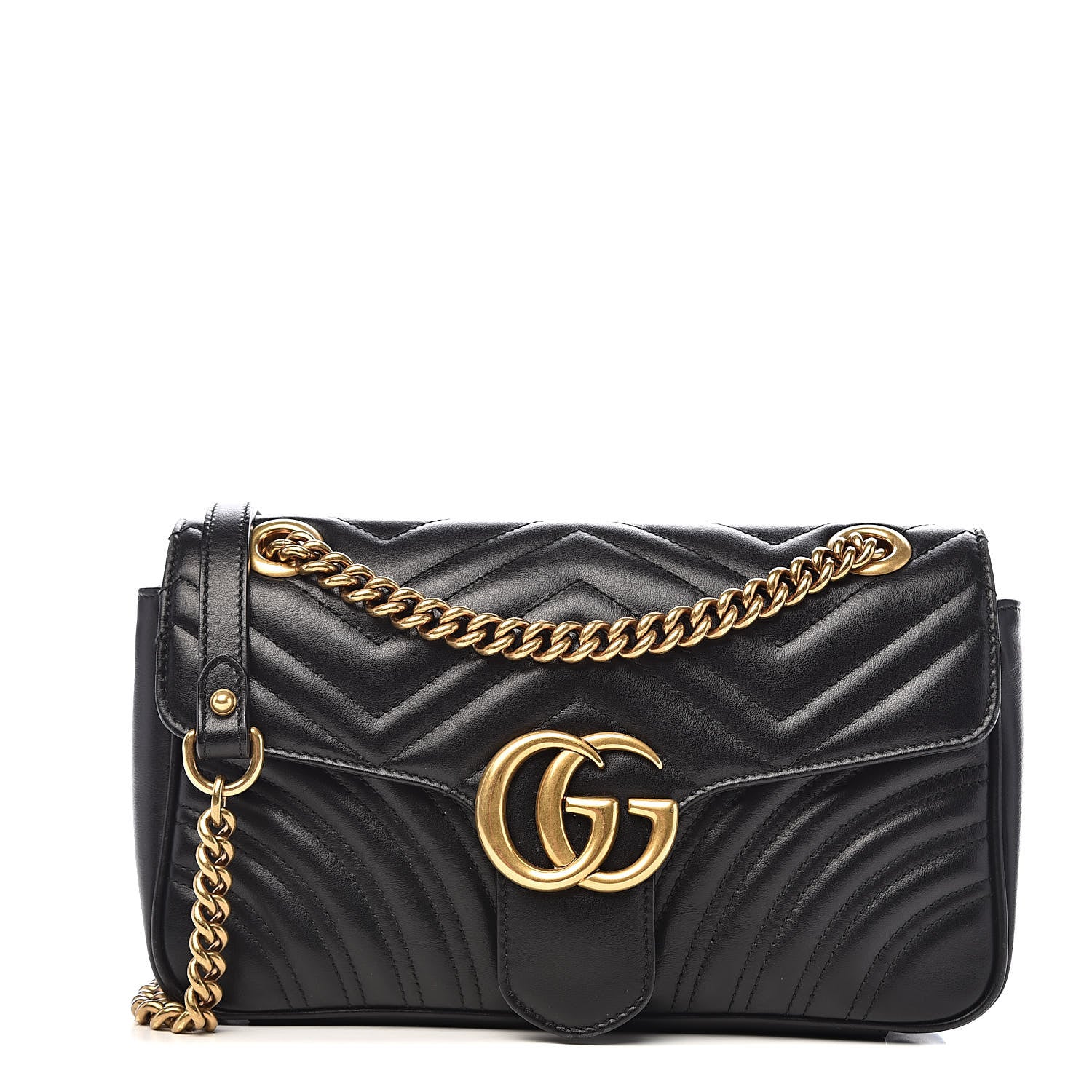 Gucci Calfskin Matelasse Small GG Marmont Shoulder Bag Black 1 of 11