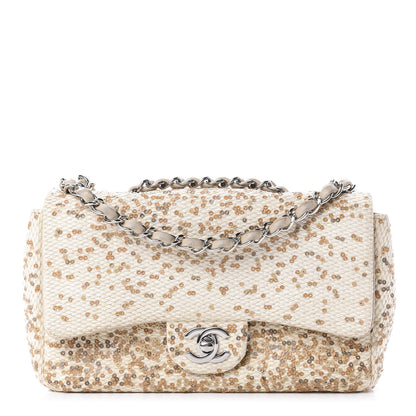 Chanel Raffia Sequin Small Single Flap Beige Gold 1 of 13