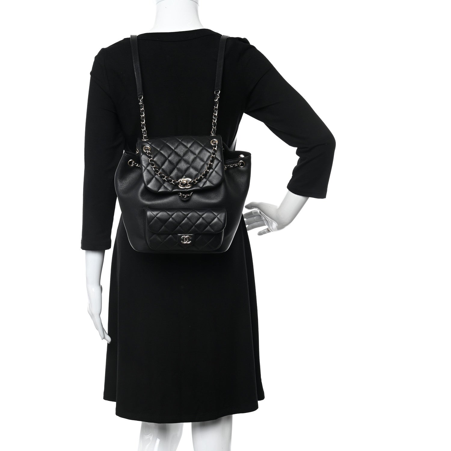 Chanel Lambskin Quilted Large Duma Drawstring Backpack Black 2 of 10