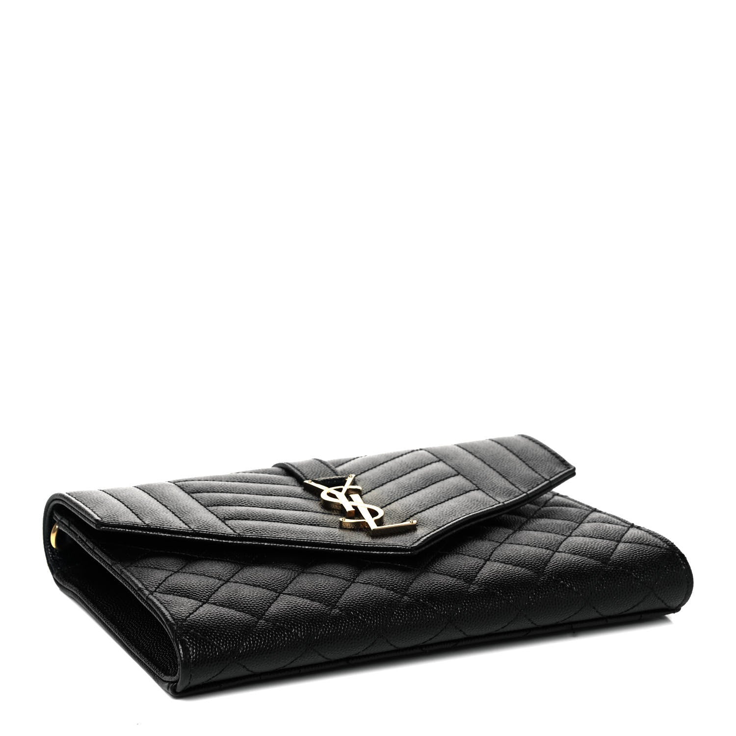 Saint Laurent Grain De Poudre Textured Mixed Matelasse Triquilt Monogram Clutch Black 4 of 7