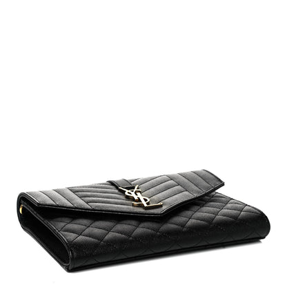 Saint Laurent Grain De Poudre Textured Mixed Matelasse Triquilt Monogram Clutch Black 4 of 7