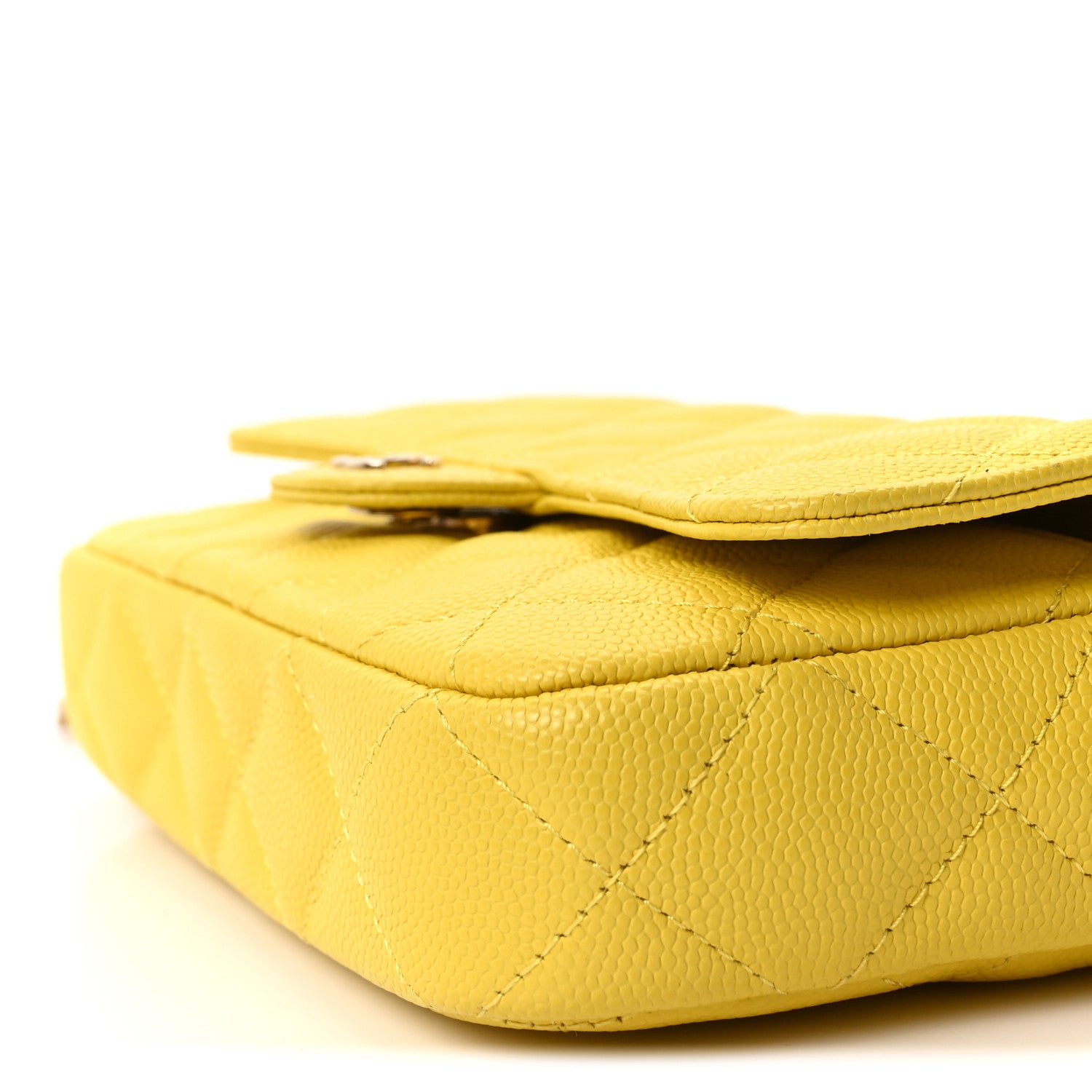 Chanel Lambskin Quilted Flap Phone Holder With Chain Yellow