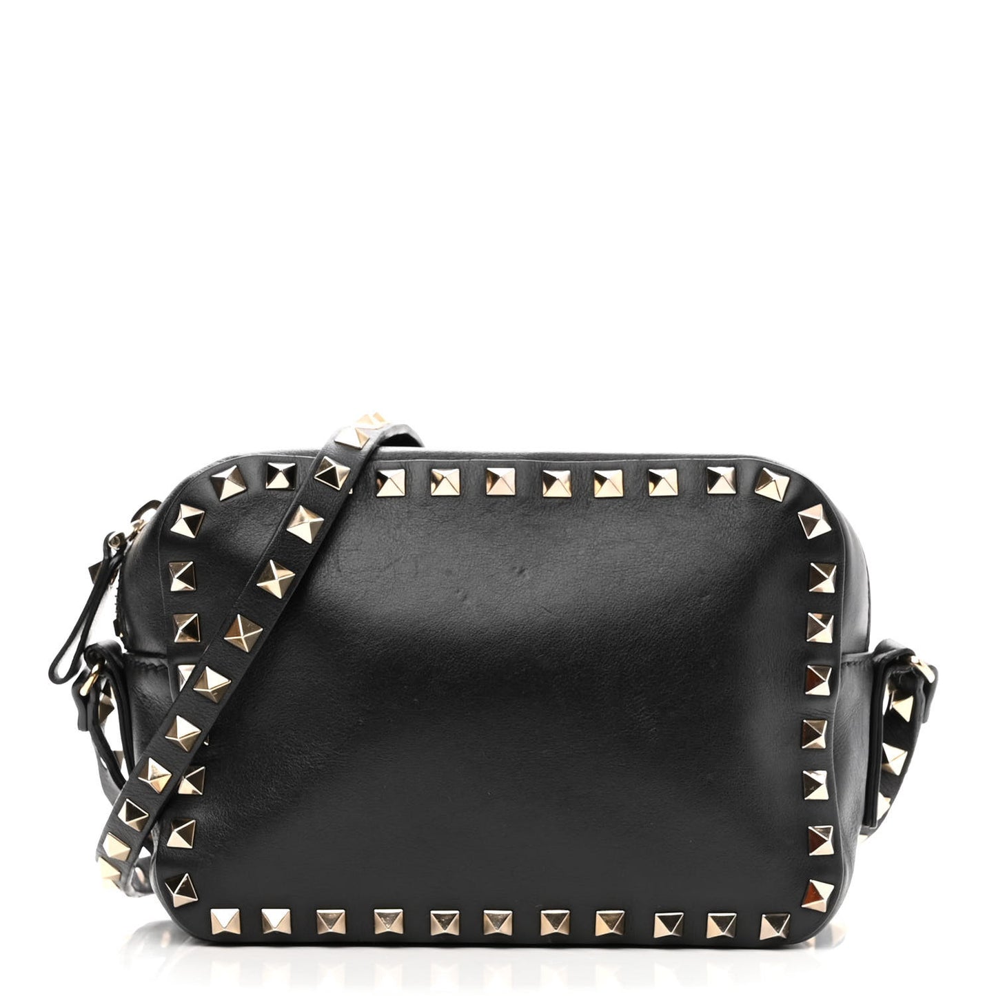Calfskin Rockstud Camera Crossbody Bag Black