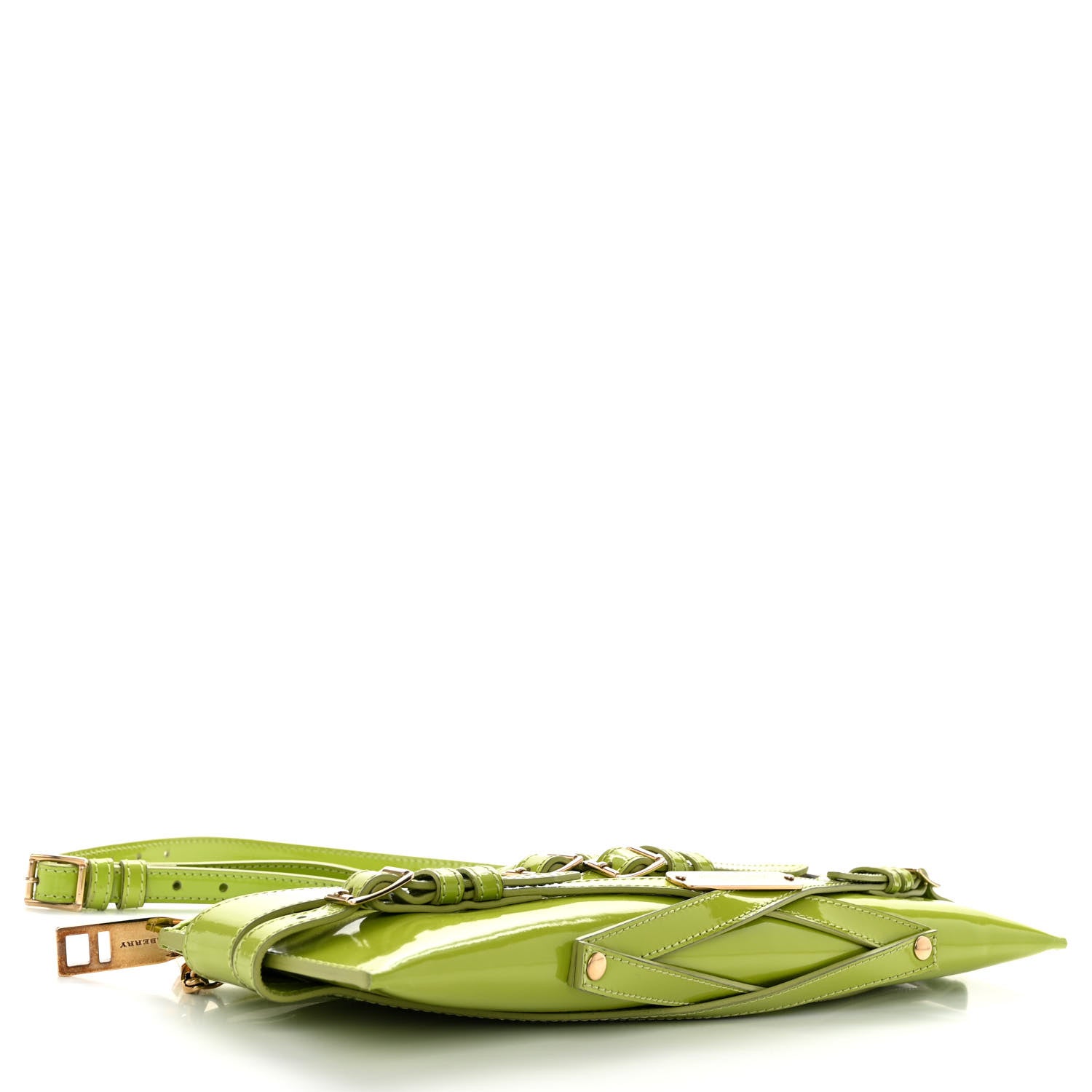 Burberry Patent Bridle Calfskin Parmoor Clutch Bag Lemon Green 4 of 12