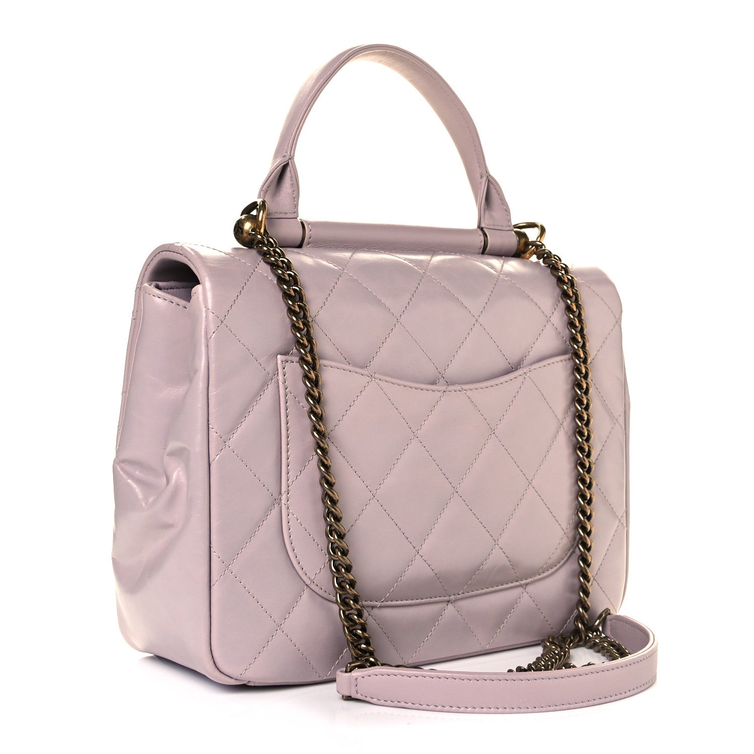 Chanel Glazed Calfskin Quilted Medium Gold Bar Top Handle Flap Light Pink 2 of 8