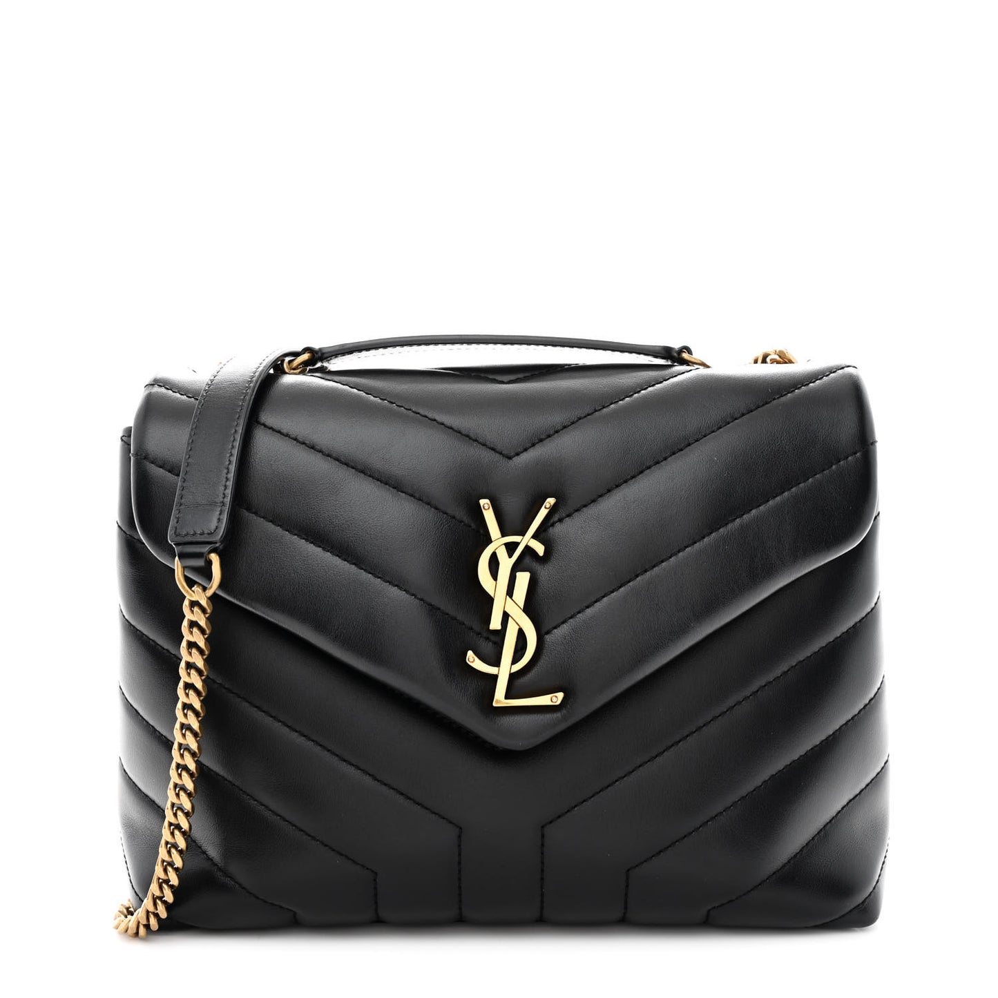 Calfskin Y Quilted Monogram Small Loulou Chain Satchel Black
