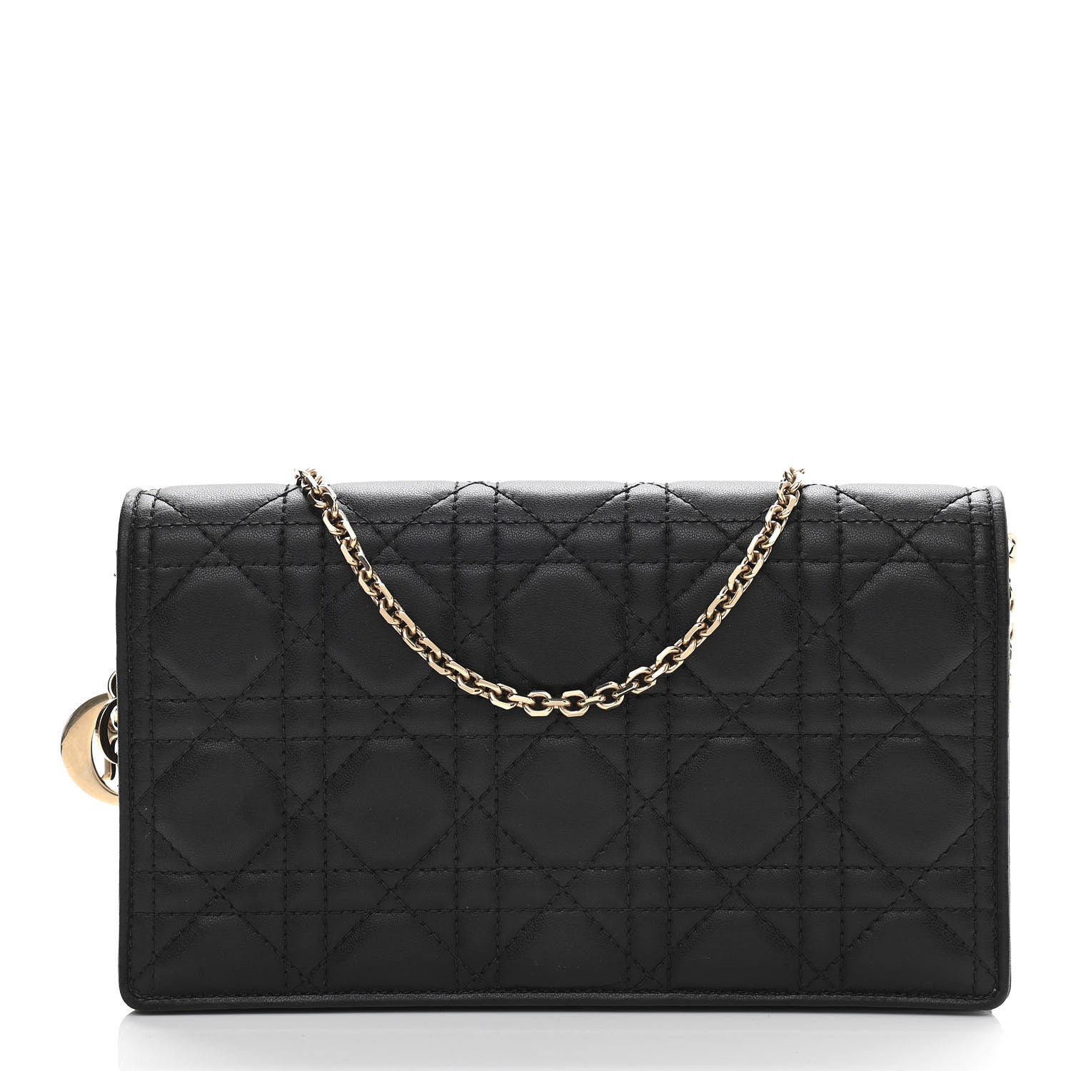 Christian Dior Lambskin Cannage Lady Dior Chain Wallet Black 3 of 12