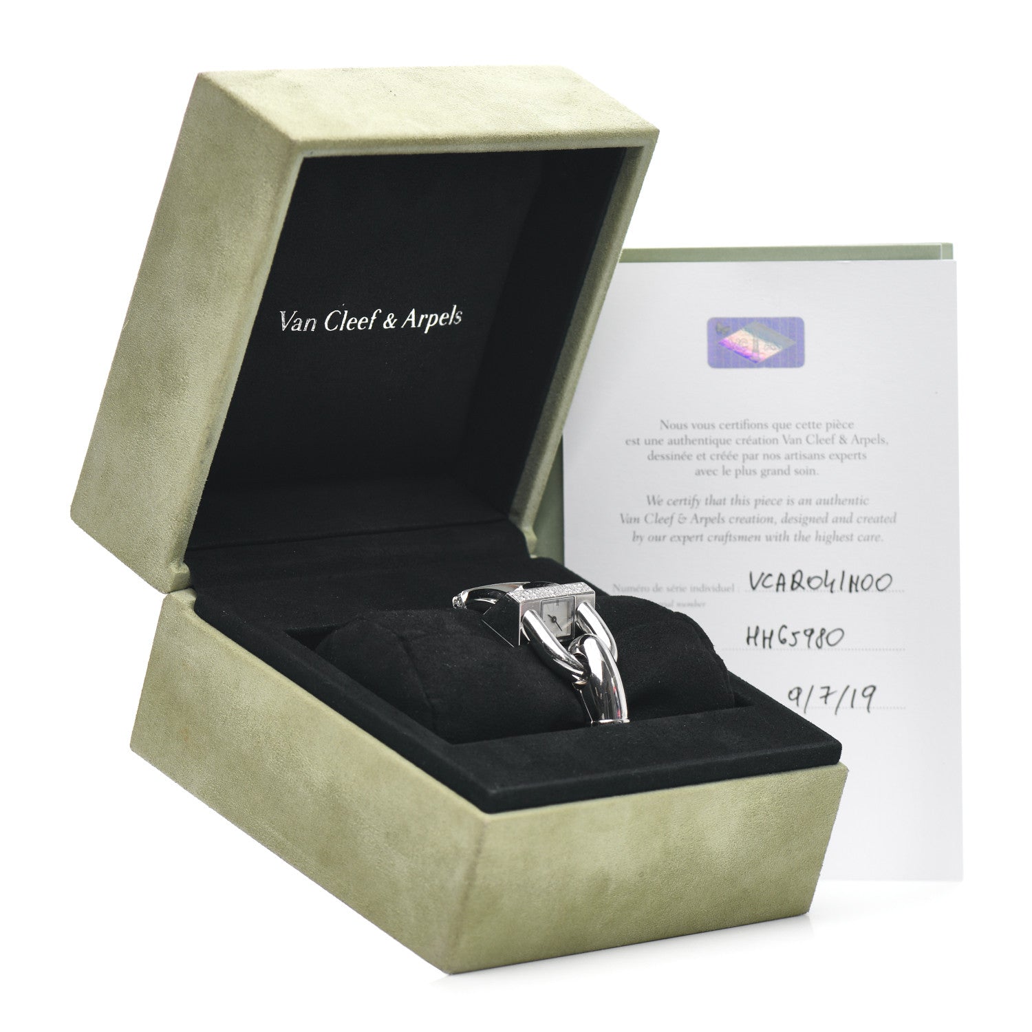 Van Cleef & Arpels 18K White Gold Alligator Diamond Mother of Pearl 26mm Cadenas Quartz Watch 5 of 5