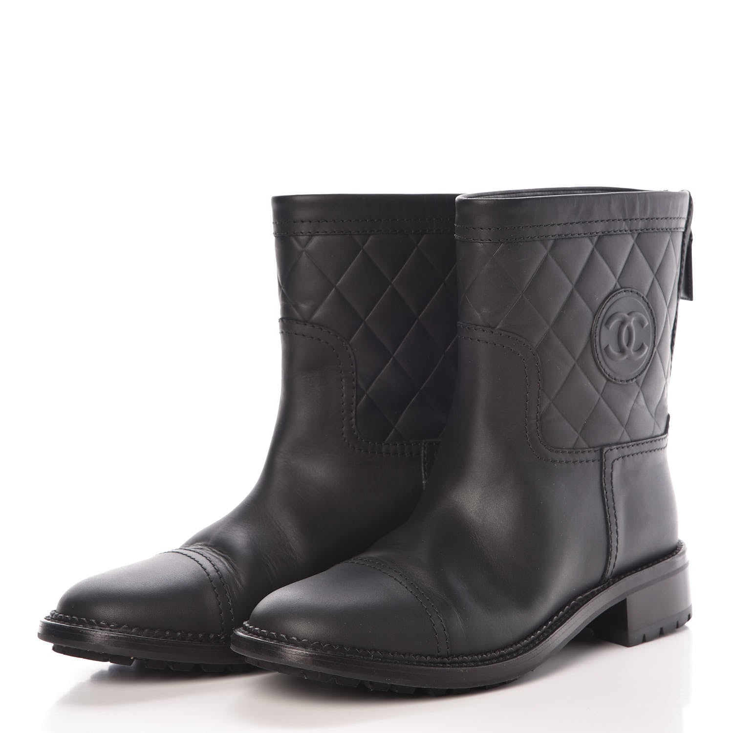 Chanel Oily Calfskin Quilted Short Boots 38.5 Black 3 of 9