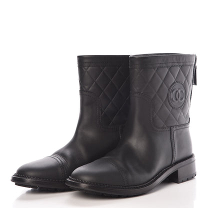 Chanel Oily Calfskin Quilted Short Boots 38.5 Black 3 of 9