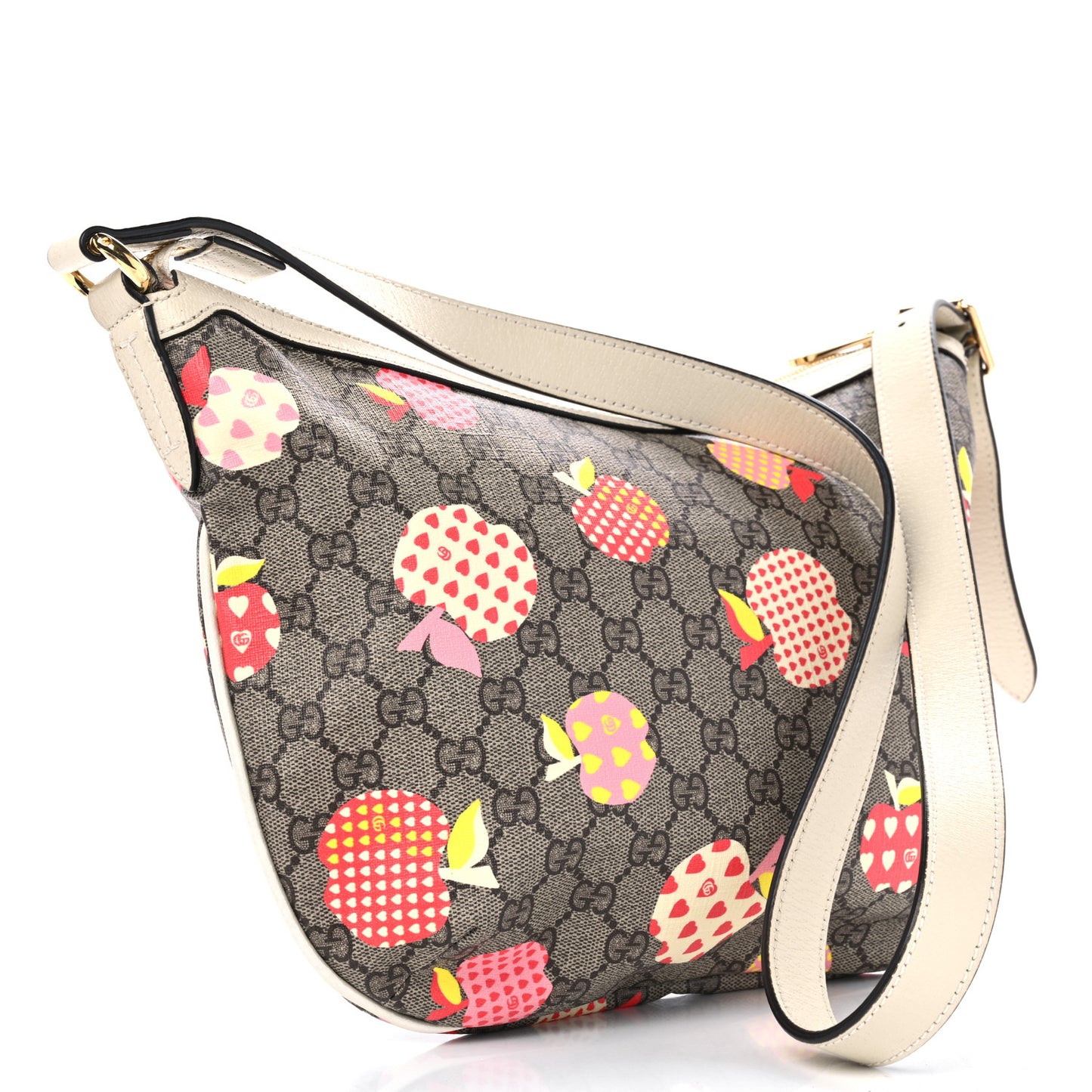 GG Supreme Monogram Les Pommes Small Ophidia Half Moon Hobo Beige Multicolor Mystic White