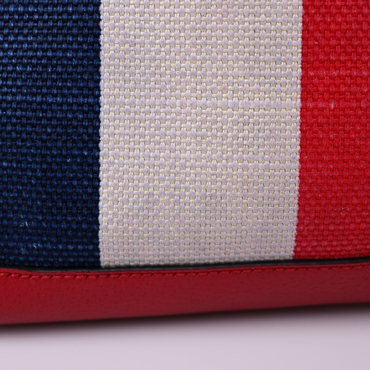 Canvas Calfskin Sylvie Stripe Logo Mens Tote Red White Blue